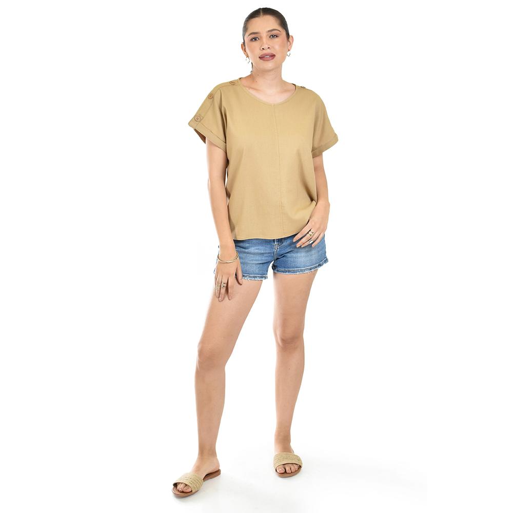 Foto 6 pulgar | Blusa De Lino Con Botones Roman Fashion /juvenil, 0320 (cafe) Cafe