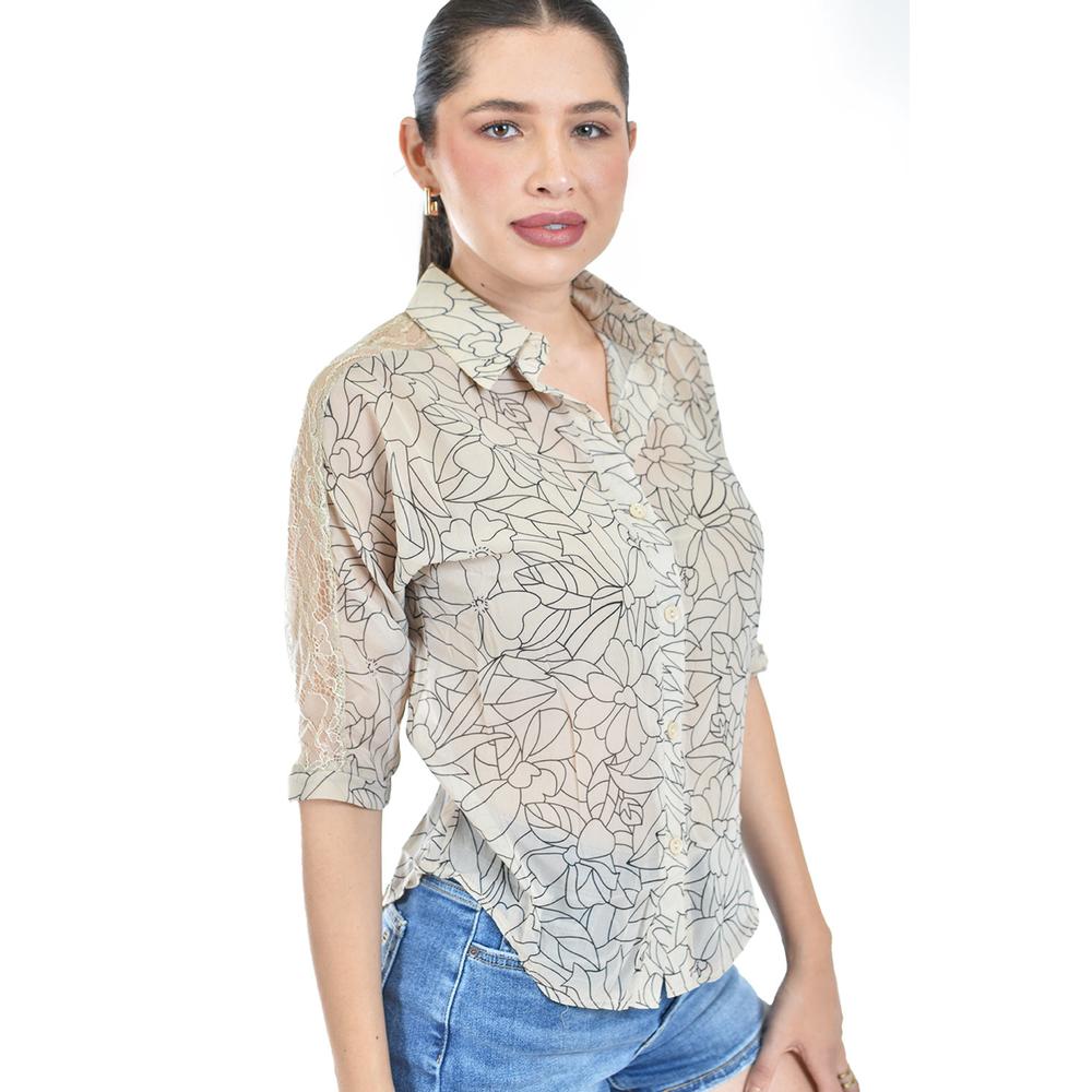 Foto 3 pulgar | Blusa Transparente Con Encanje Roman Fashion /juvenil, 8042 (beige) Beige