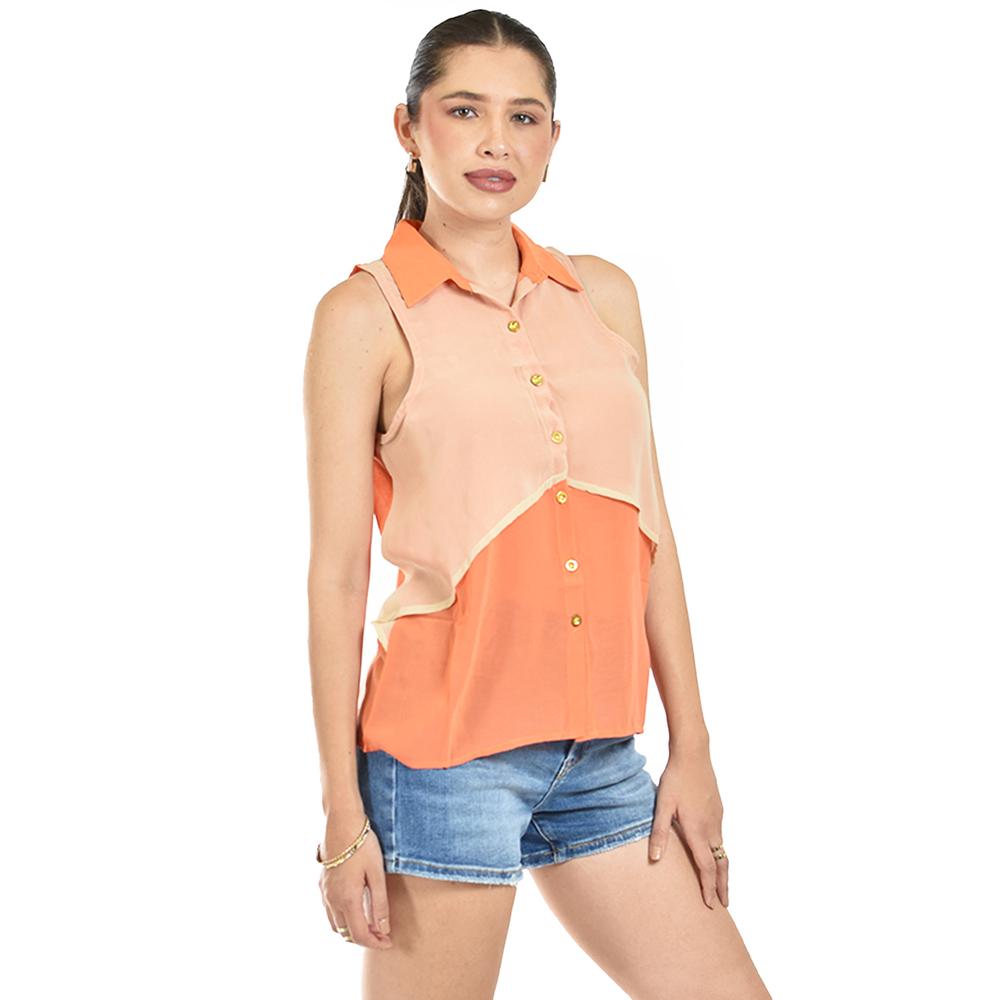 Foto 2 | Blusa Bicolor Sin Mangas Roman Fashion /juvenil, 8038 (naranja) Naranja