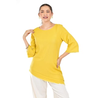 Foto 1 | Blusa De Lino Corte Asimetrico Roman Fashion /juvenil, 0340 (mostaza) Amarillo