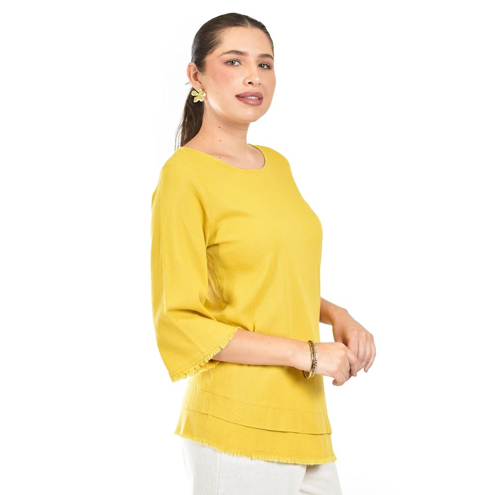 Foto 3 pulgar | Blusa De Lino Corte Asimetrico Roman Fashion /juvenil, 0340 (mostaza) Amarillo