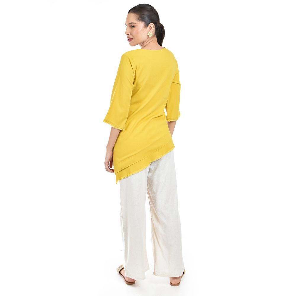 Foto 4 pulgar | Blusa De Lino Corte Asimetrico Roman Fashion /juvenil, 0340 (mostaza) Amarillo