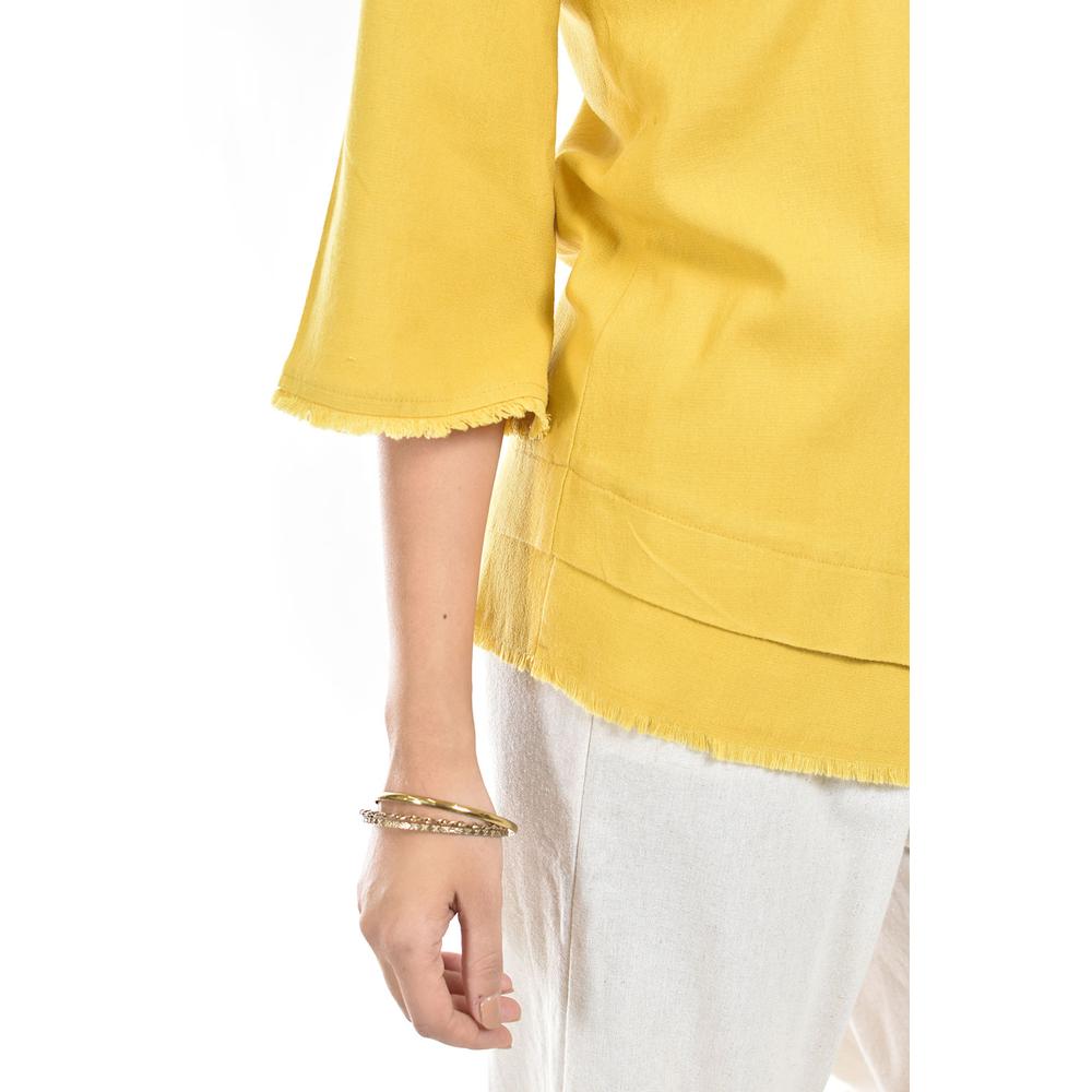 Foto 4 | Blusa De Lino Corte Asimetrico Roman Fashion /juvenil, 0340 (mostaza) Amarillo