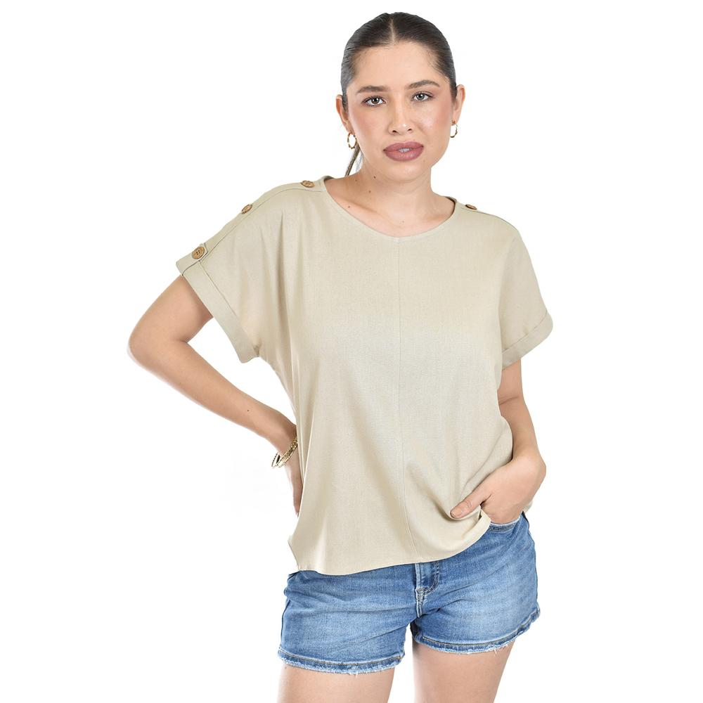 Blusa De Lino Con Botones Roman Fashion /juvenil, 0320 (beige) Beige