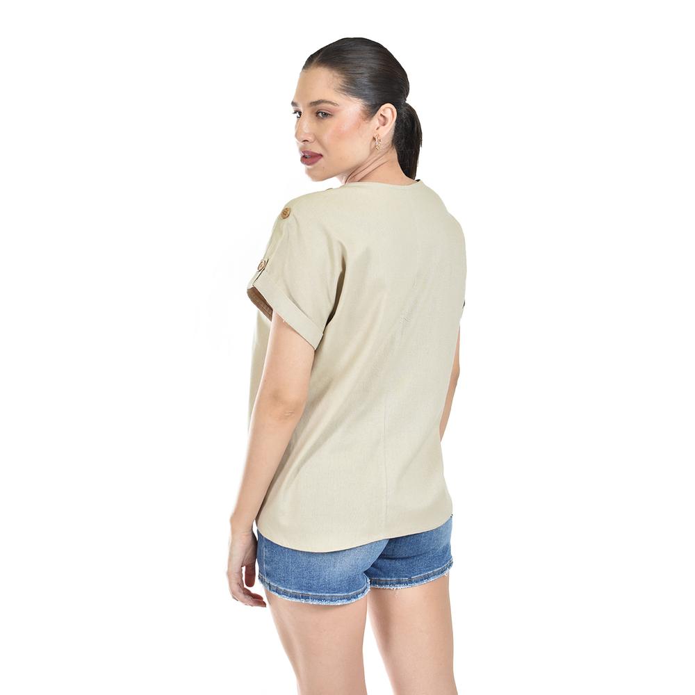 Foto 4 pulgar | Blusa De Lino Con Botones Roman Fashion /juvenil, 0320 (beige) Beige
