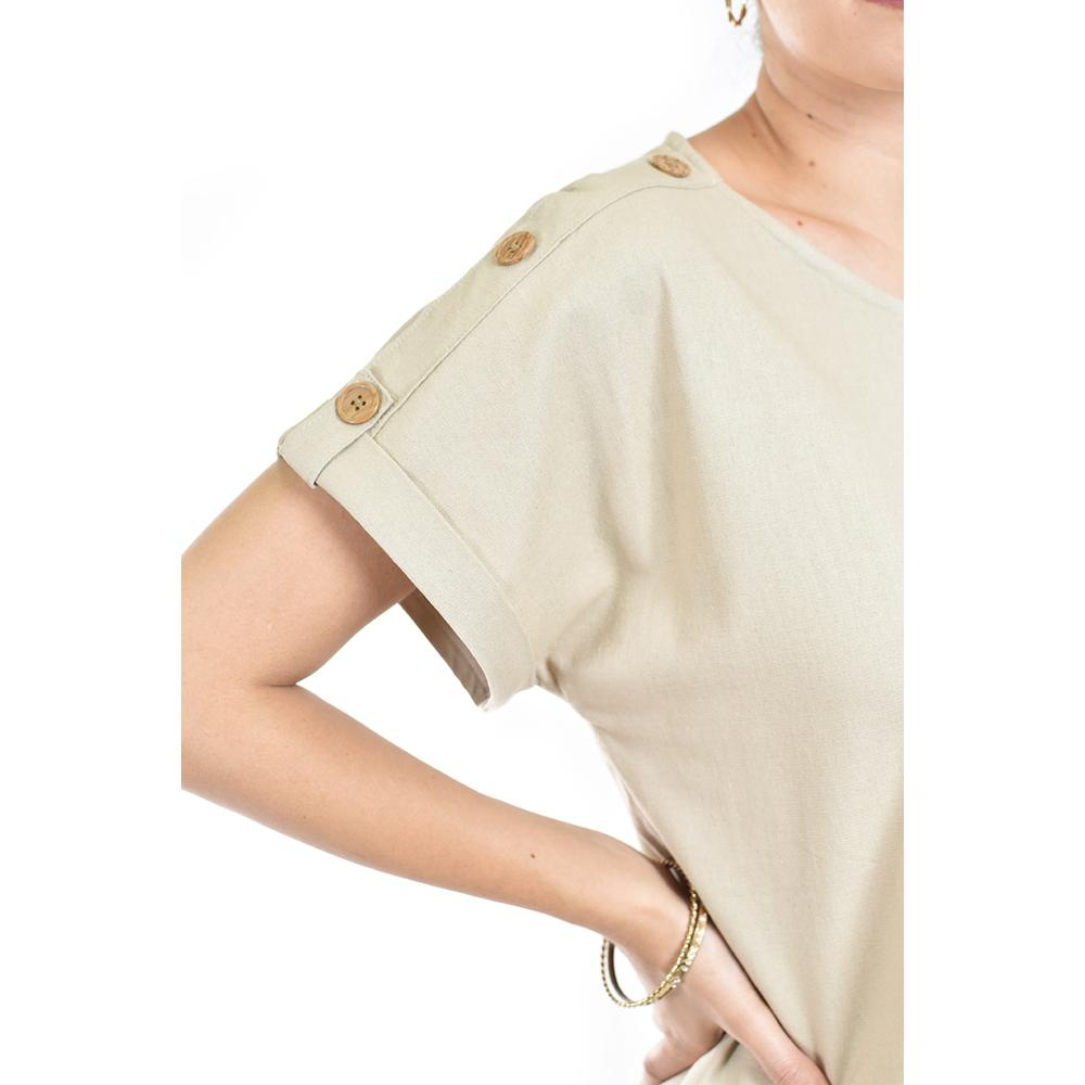 Foto 5 pulgar | Blusa De Lino Con Botones Roman Fashion /juvenil, 0320 (beige) Beige