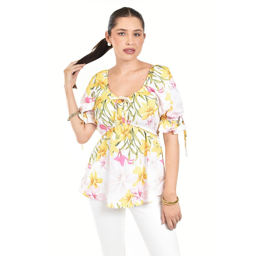 Blusa Floreada De Chiffon Roman Fashion /juvennil, 1826 (amarillo Flores) Amarillo
