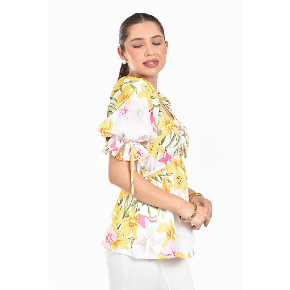 Foto 2 | Blusa Floreada De Chiffon Roman Fashion /juvennil, 1826 (amarillo Flores) Amarillo
