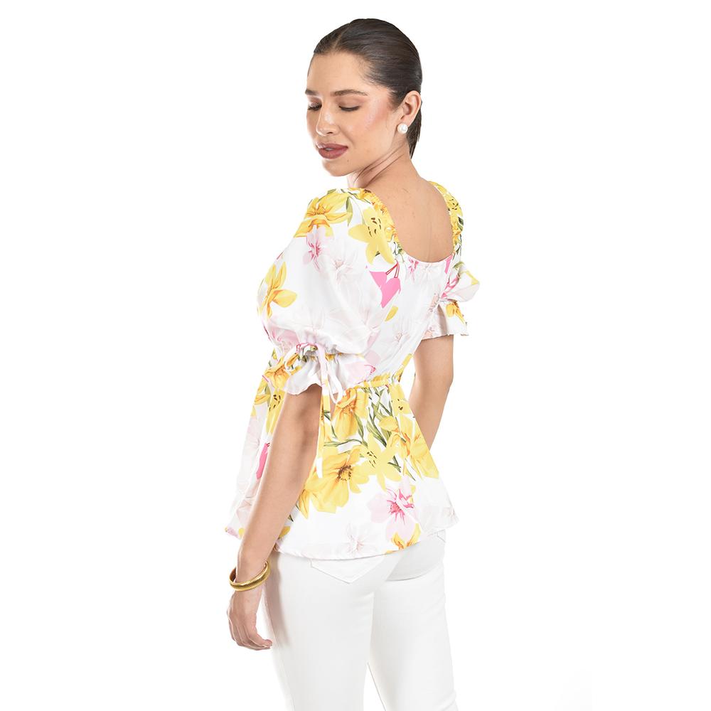 Foto 4 pulgar | Blusa Floreada De Chiffon Roman Fashion /juvennil, 1826 (amarillo Flores) Amarillo