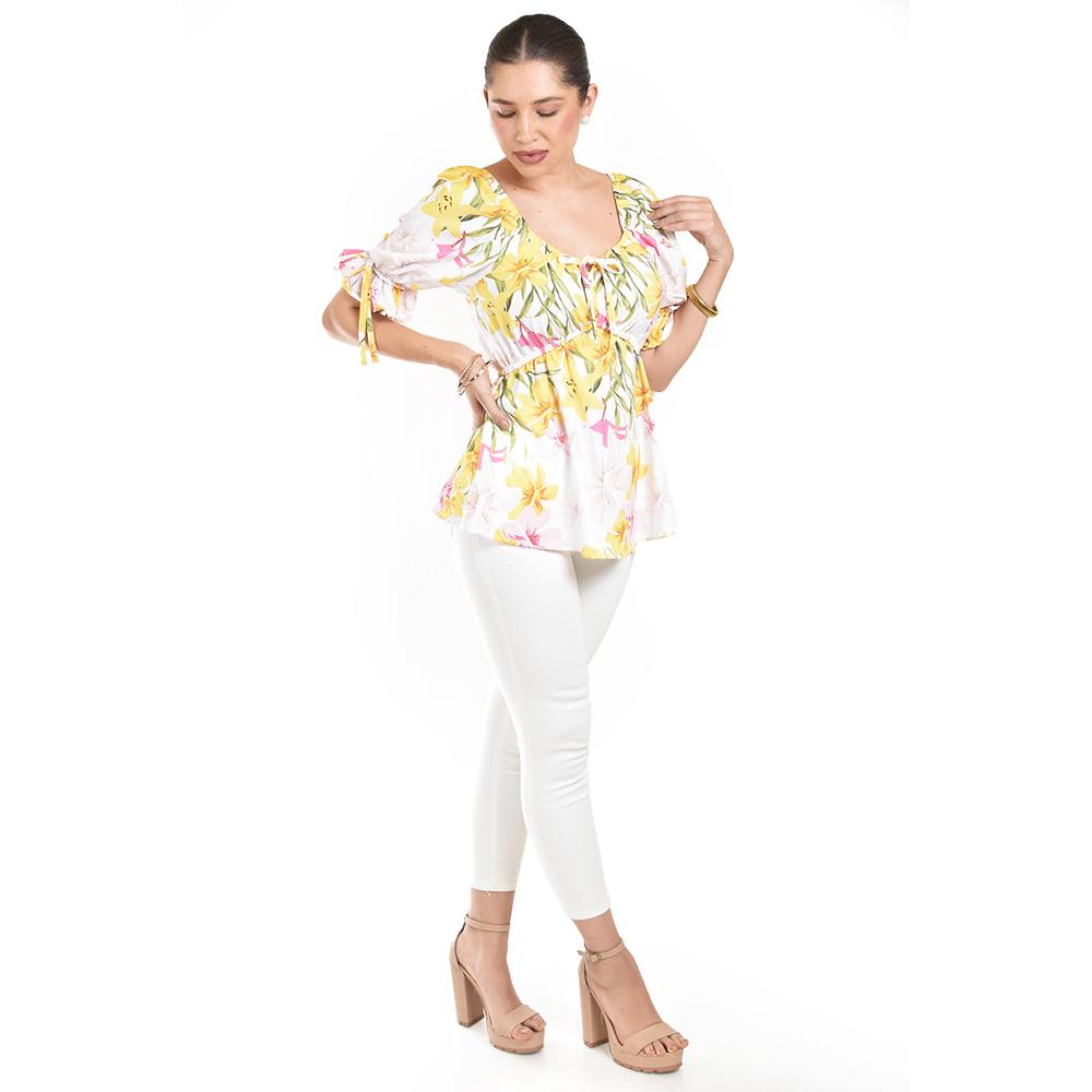 Foto 5 pulgar | Blusa Floreada De Chiffon Roman Fashion /juvennil, 1826 (amarillo Flores) Amarillo