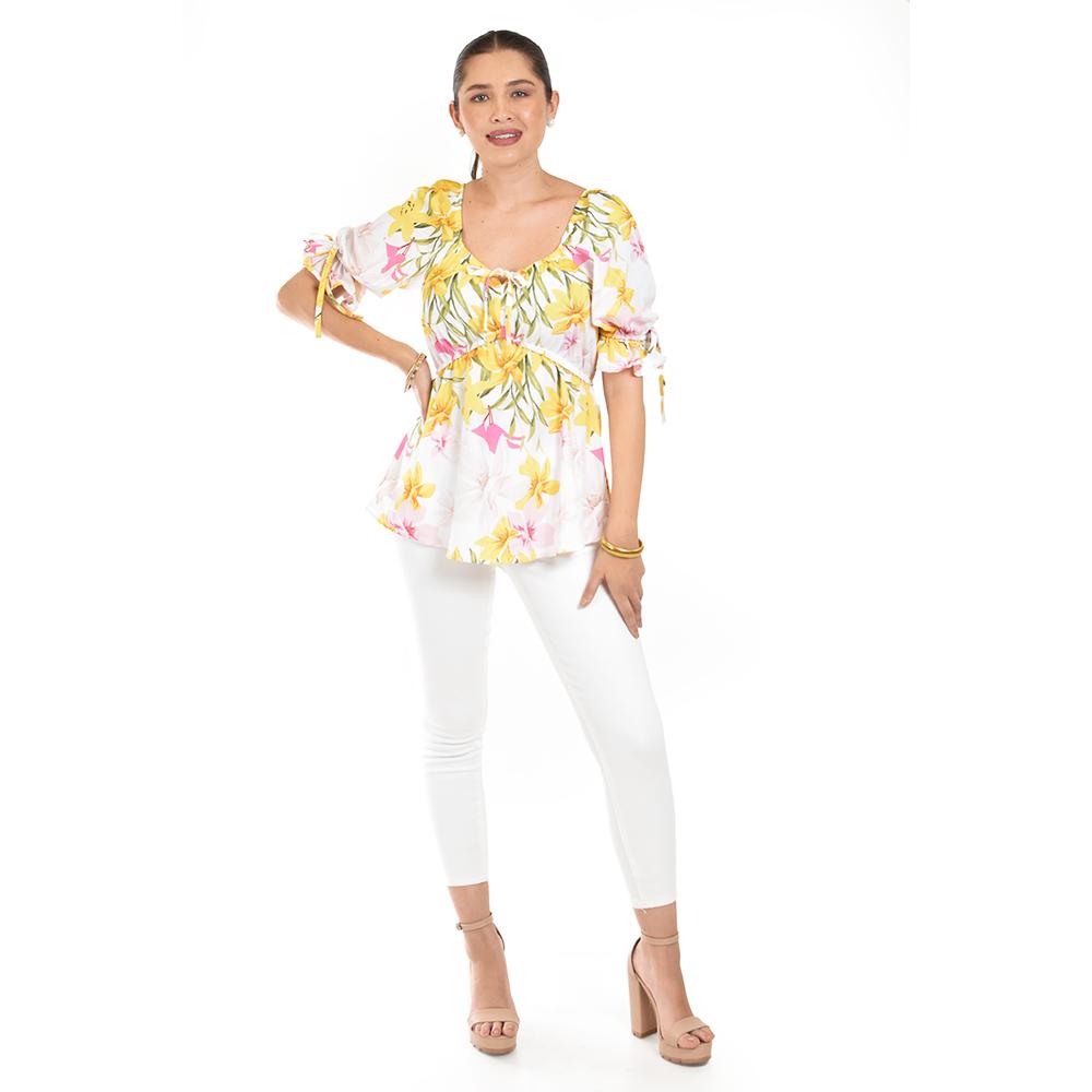 Foto 6 pulgar | Blusa Floreada De Chiffon Roman Fashion /juvennil, 1826 (amarillo Flores) Amarillo