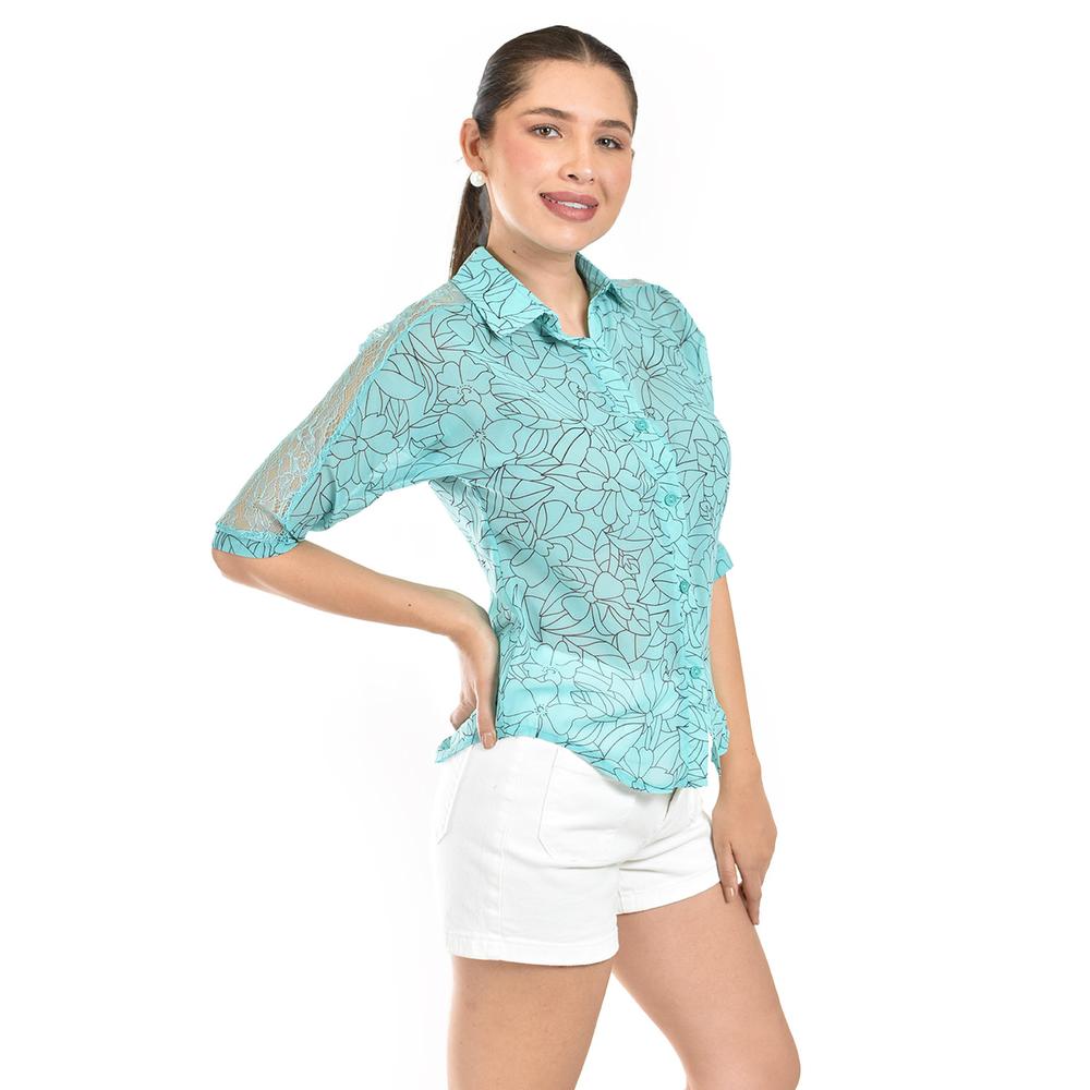 Foto 3 pulgar | Blusa Transparente Con Encanje Roman Fashion /juvenil, 8042 (menta) Verde Claro