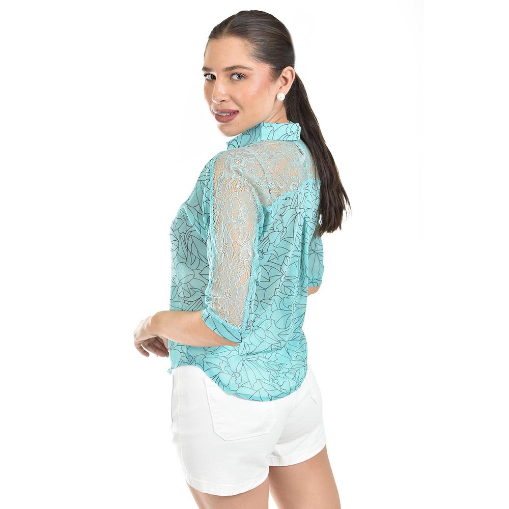 Foto 4 pulgar | Blusa Transparente Con Encanje Roman Fashion /juvenil, 8042 (menta) Verde Claro