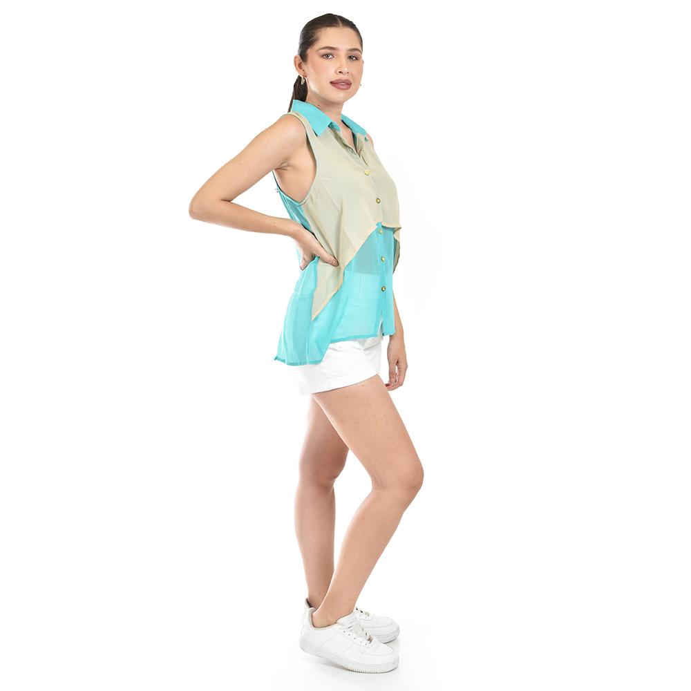 Foto 3 pulgar | Blusa Bicolor Sin Mangas Roman Fashion /juvenil, 8038 (menta) Verde Claro