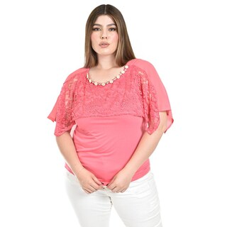 Foto 1 | Blusa Con Encaje Y Detalle De Perlas Roman Fashion /tallas Extras, 086 (rosa) Rosa