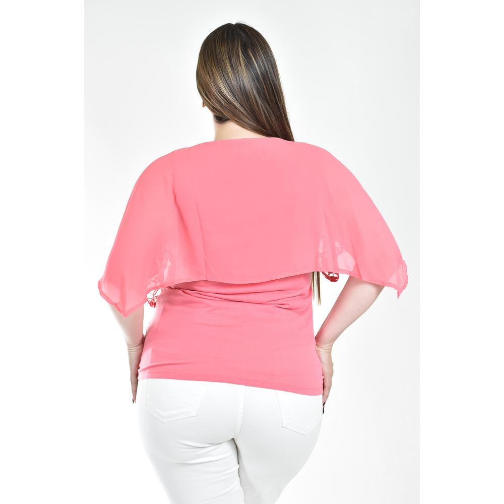 Foto 3 | Blusa Con Encaje Y Detalle De Perlas Roman Fashion /tallas Extras, 086 (rosa) Rosa