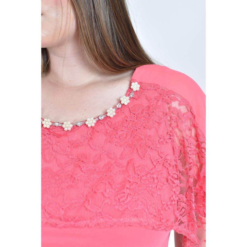 Foto 5 pulgar | Blusa Con Encaje Y Detalle De Perlas Roman Fashion /tallas Extras, 086 (rosa) Rosa