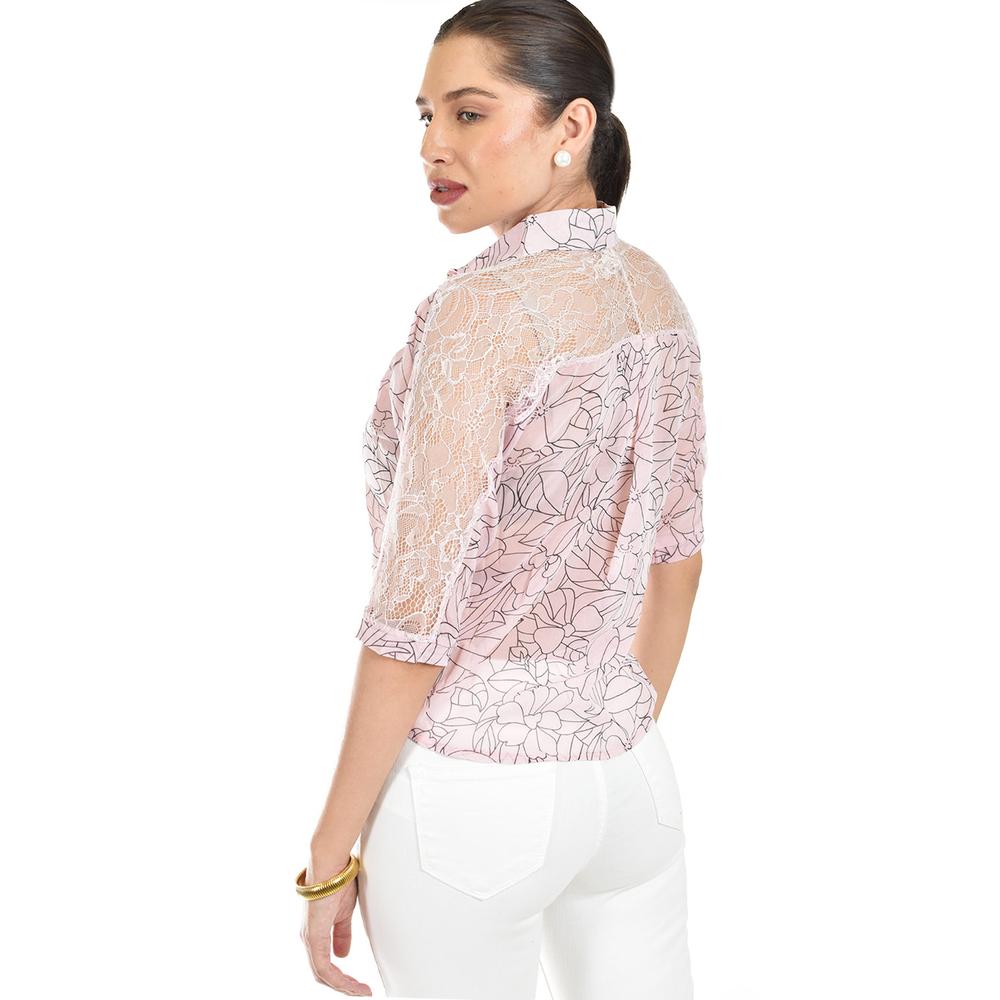 Foto 4 pulgar | Blusa Transparente Con Encanje Roman Fashion /juvenil, 8042 (rosa) Rosa