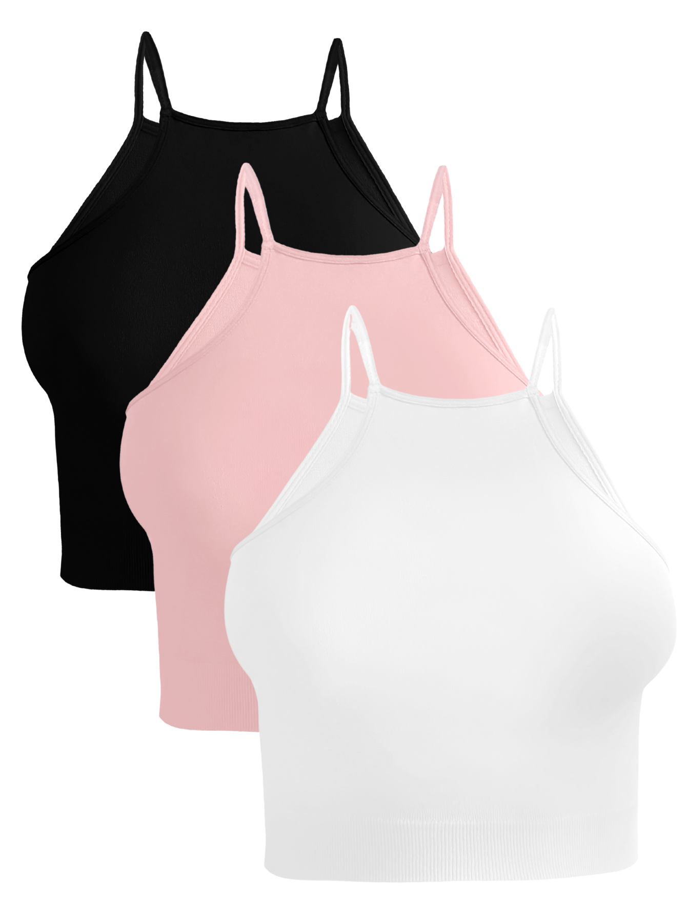 Foto 2 pulgar | Set De 3 Crop Top De Mujer Top-09-px3 Negro, Rosa Y Blanco  Deportivo O Casual