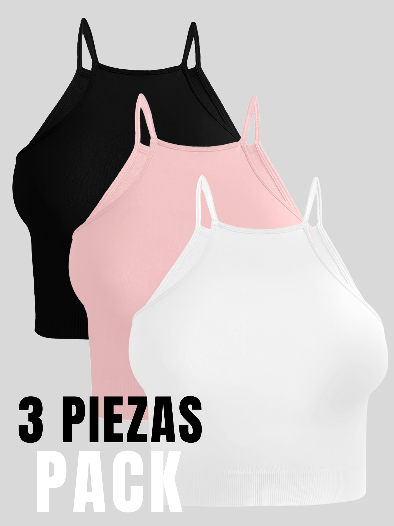 Foto 7 pulgar | Set De 3 Crop Top De Mujer Top-09-px3 Negro, Rosa Y Blanco  Deportivo O Casual