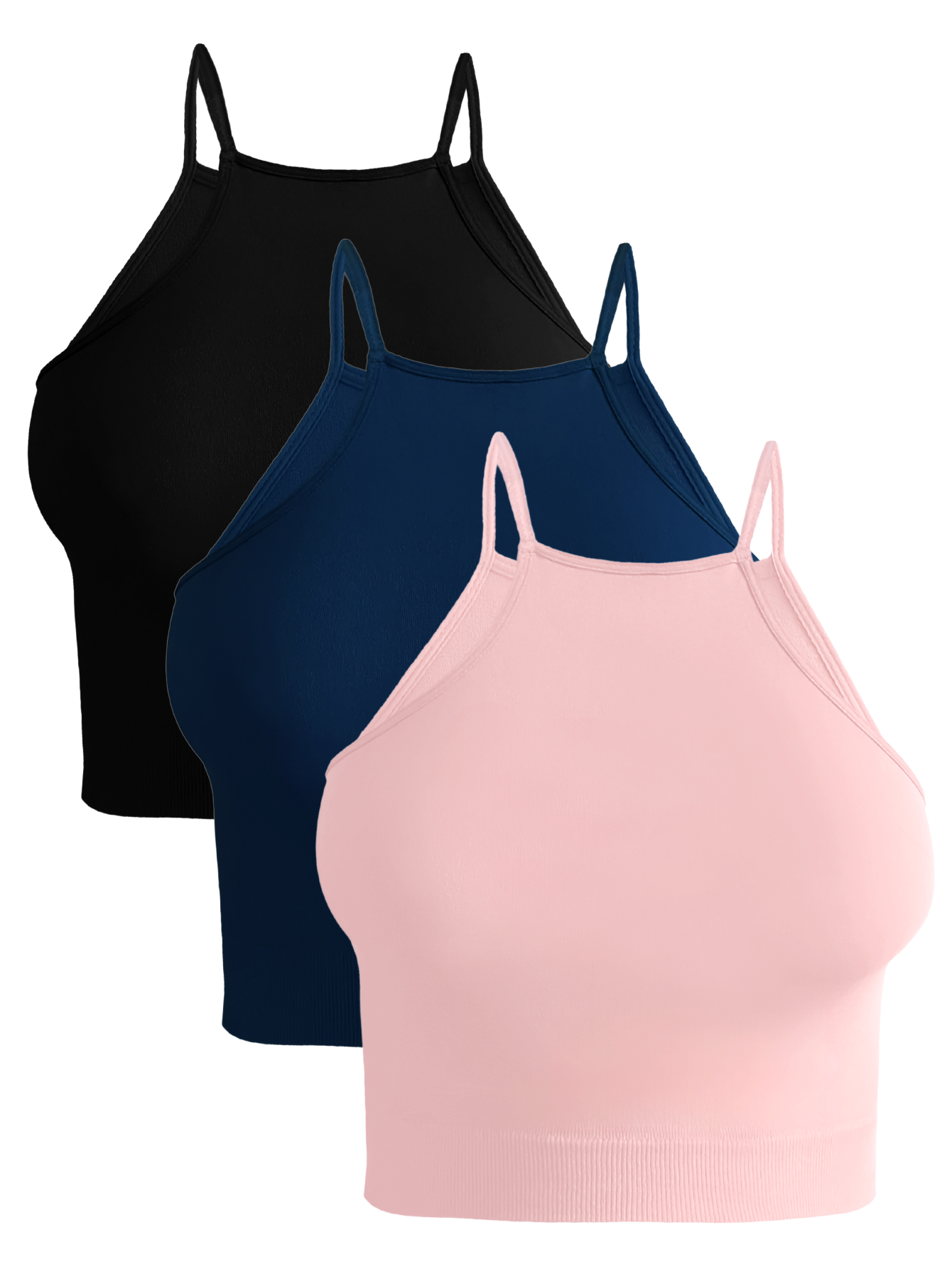 Foto 2 pulgar | Set De 3 Crop Top De Mujer Top-09-px3 Negro, Rosa Y Marino  Deportivo O Casual