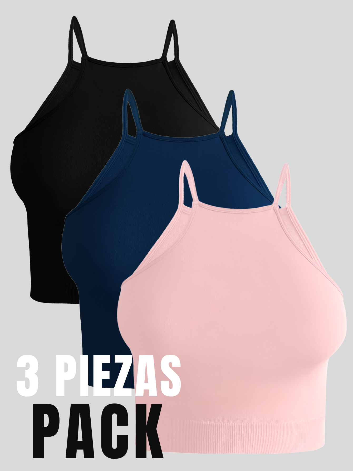Foto 7 pulgar | Set De 3 Crop Top De Mujer Top-09-px3 Negro, Rosa Y Marino  Deportivo O Casual