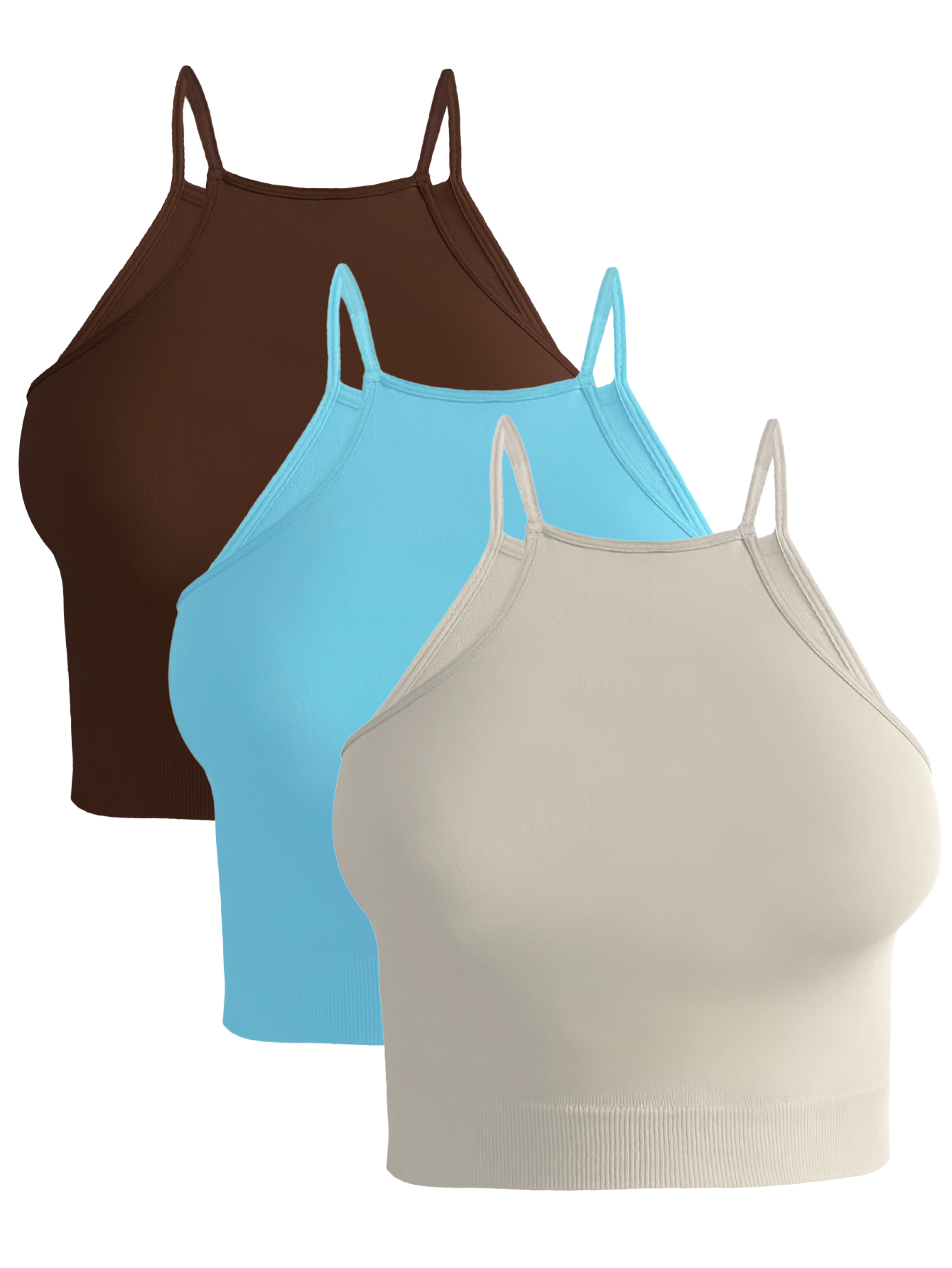 Foto 2 pulgar | Set De 3 Crop Top De Mujer Top-09-px3 Azul Claro, Nude Y Cafe  Deportivo O Casual