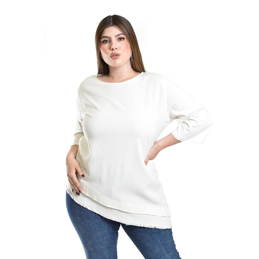 Blusa De Lino Corte Asimetrico Roman Fashion / Tallas Extras, 0340 (blanco) Blanco