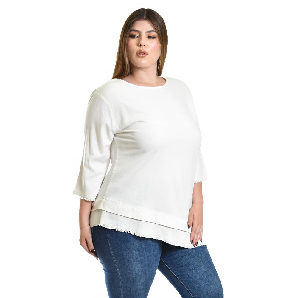 Foto 3 pulgar | Blusa De Lino Corte Asimetrico Roman Fashion / Tallas Extras, 0340 (blanco) Blanco
