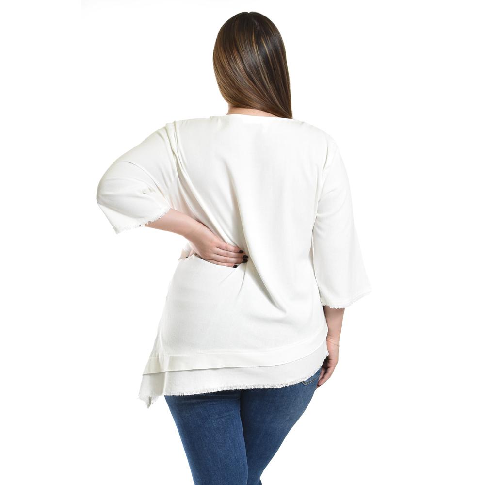 Foto 4 pulgar | Blusa De Lino Corte Asimetrico Roman Fashion / Tallas Extras, 0340 (blanco) Blanco