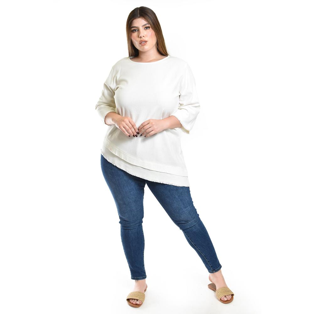 Foto 5 pulgar | Blusa De Lino Corte Asimetrico Roman Fashion / Tallas Extras, 0340 (blanco) Blanco