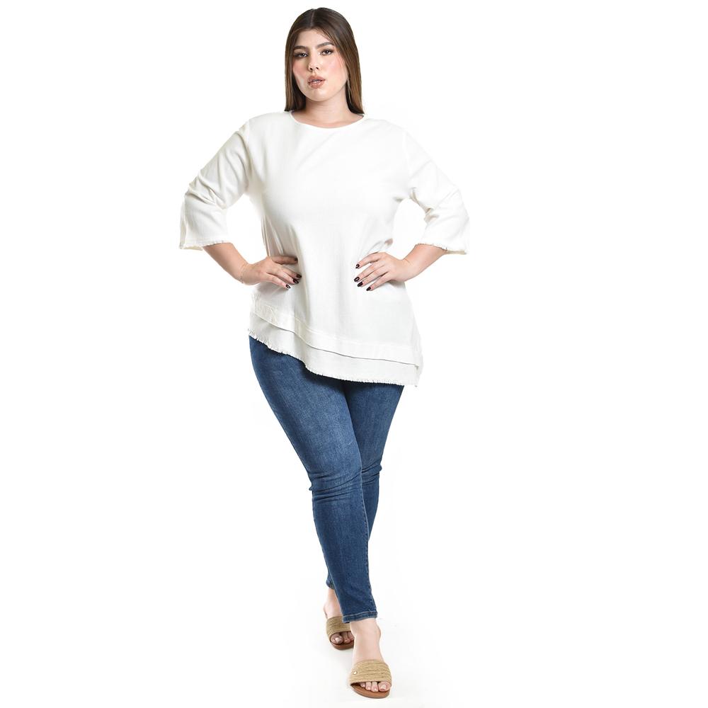 Foto 6 pulgar | Blusa De Lino Corte Asimetrico Roman Fashion / Tallas Extras, 0340 (blanco) Blanco