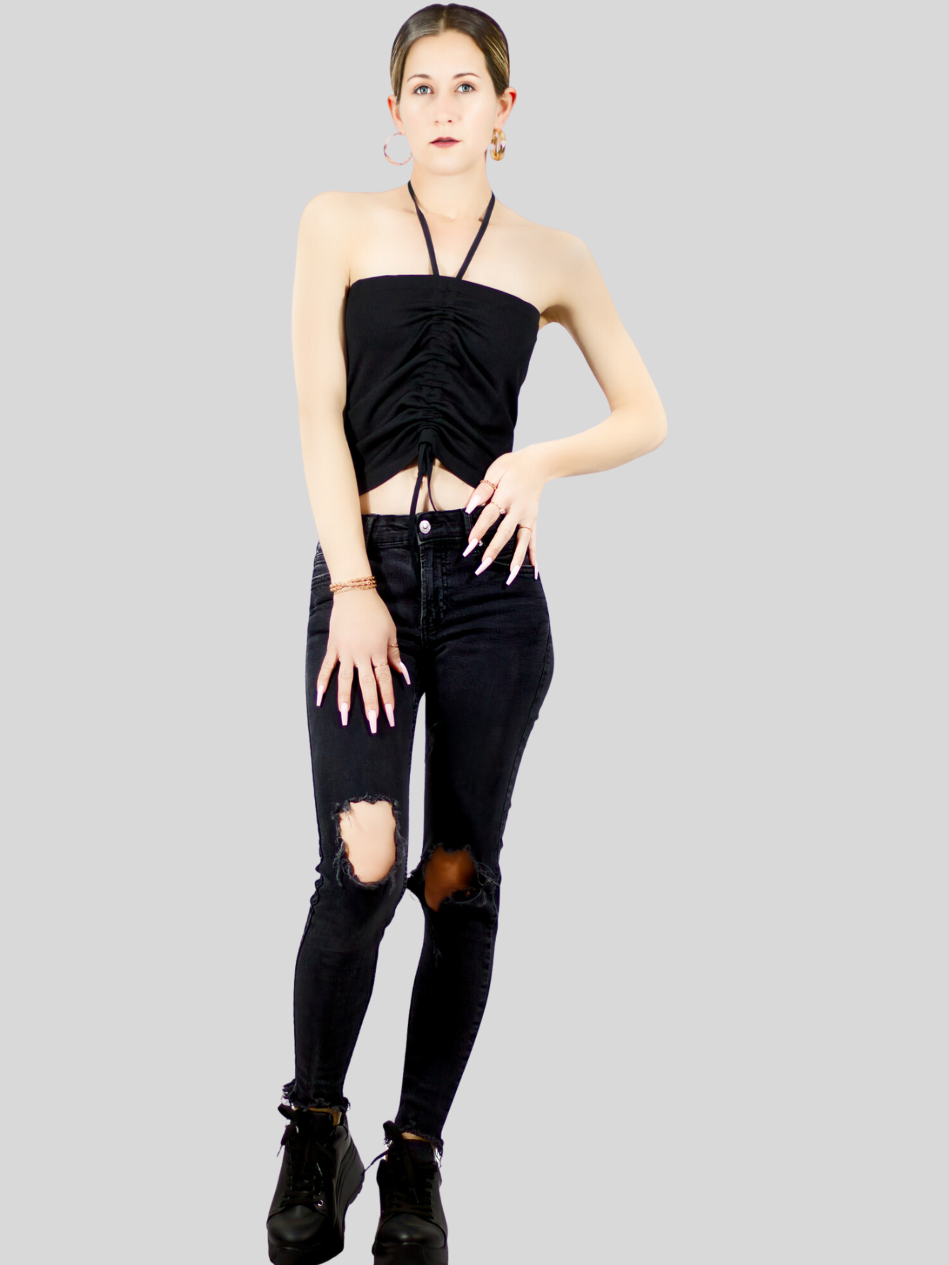 Foto 3 pulgar | Tops Mujer Deportivo O Casual Blusa Top-1016 Negro Croptop Tirantes