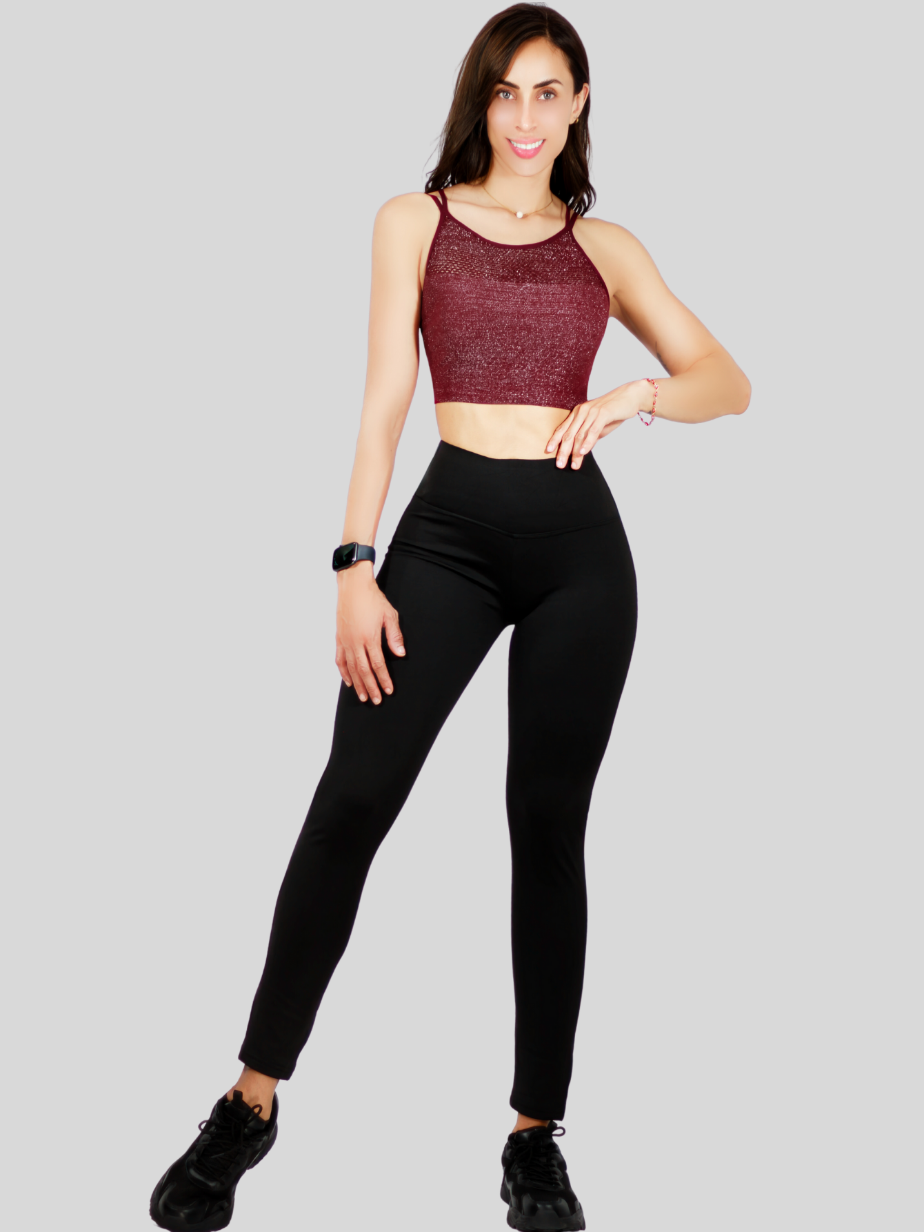 Foto 3 pulgar | Tops Mujer Deportivo O Casual Blusa Top-1021 Vino Croptop Tirantes