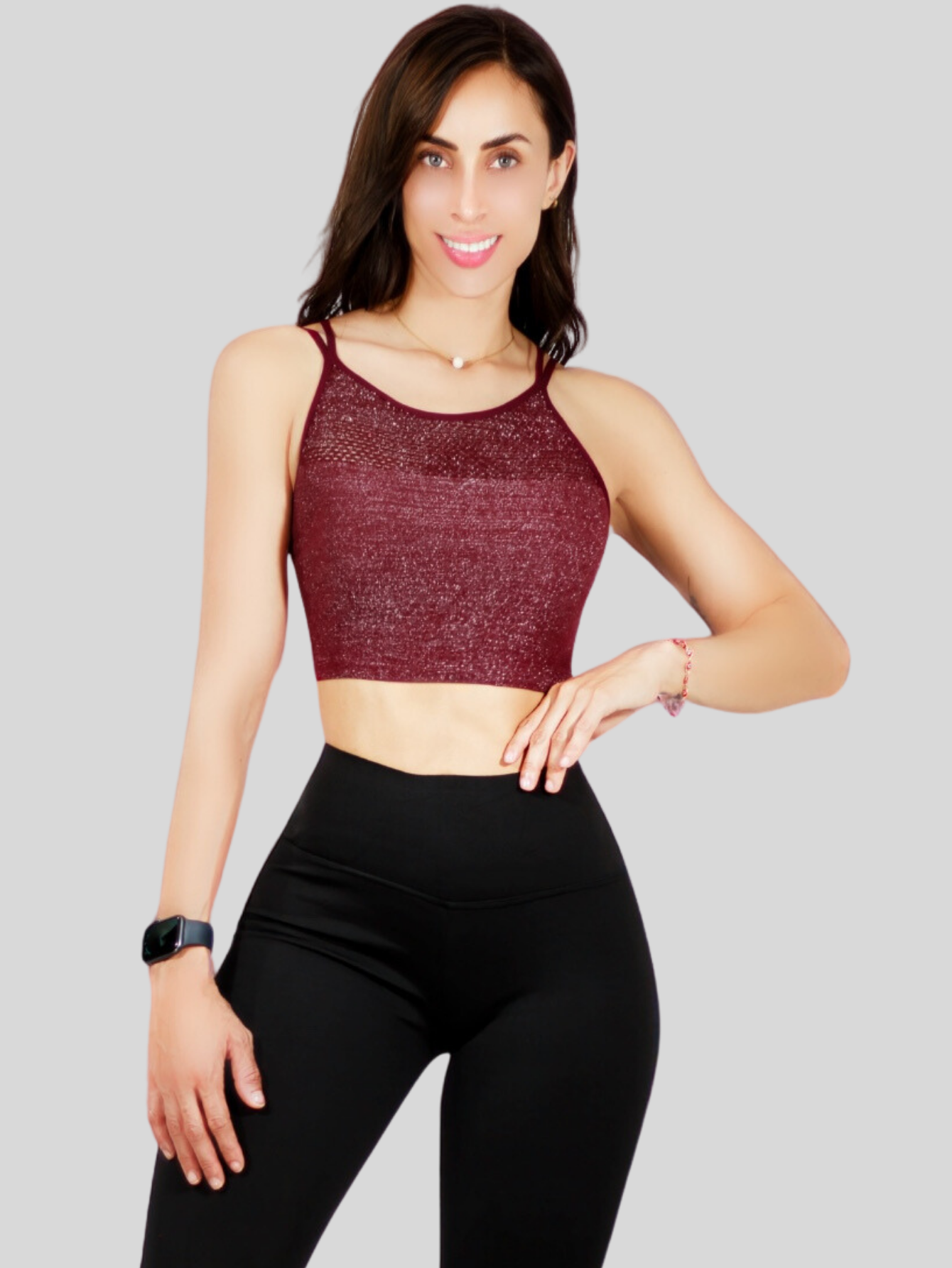 Foto 5 pulgar | Tops Mujer Deportivo O Casual Blusa Top-1021 Vino Croptop Tirantes