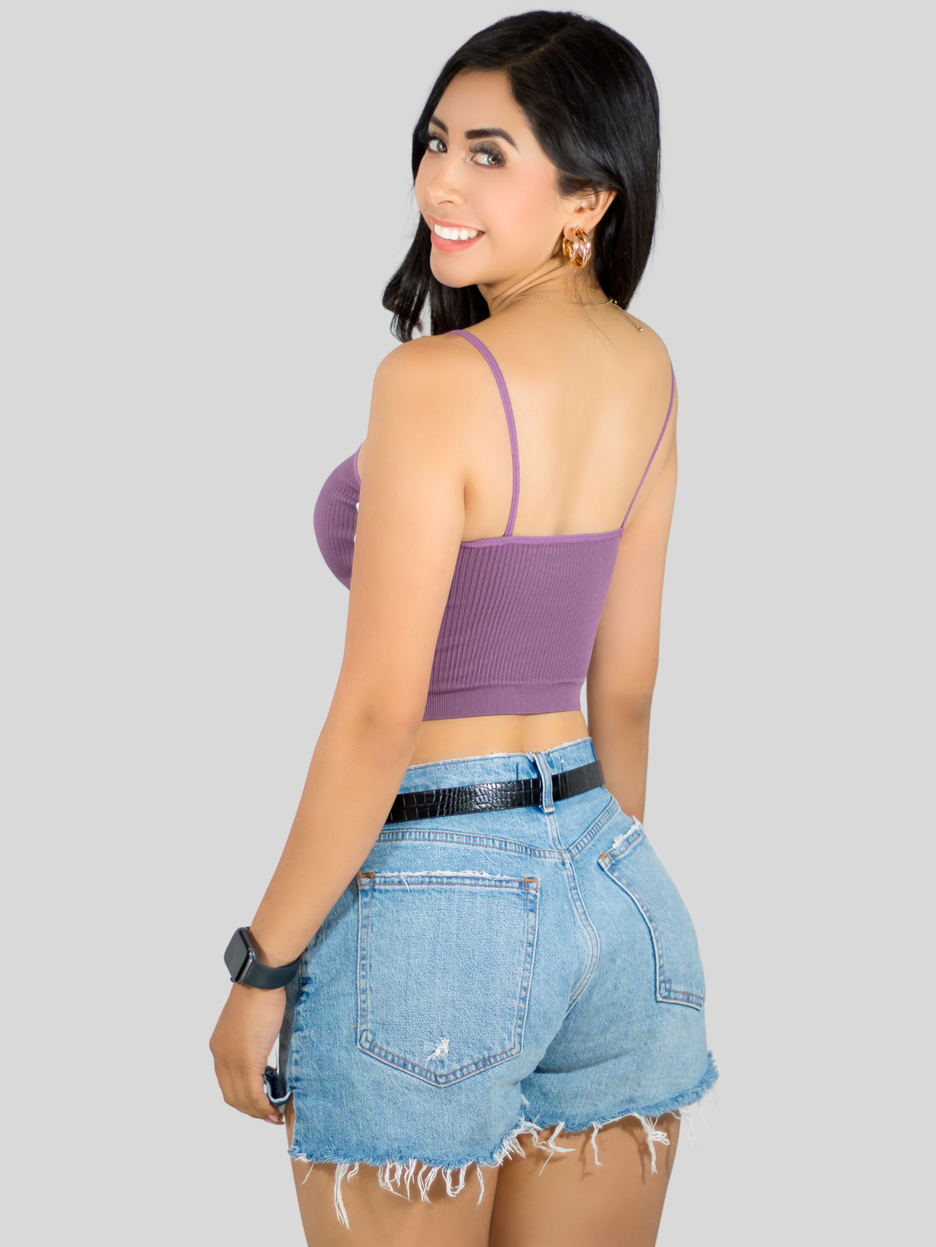 Foto 4 pulgar | Tops Mujer Deportivo O Casual Blusa Top-1022 Violeta Croptop Tirantes