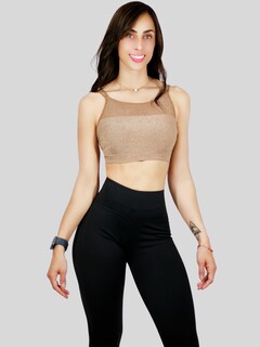 Foto 4 | Tops Mujer Deportivo O Casual Blusa Top-1021 Beige Croptop Tirantes