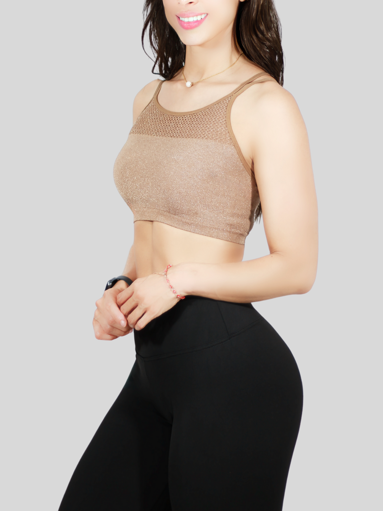 Foto 6 pulgar | Tops Mujer Deportivo O Casual Blusa Top-1021 Beige Croptop Tirantes