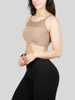 Foto 5 | Tops Mujer Deportivo O Casual Blusa Top-1021 Beige Croptop Tirantes