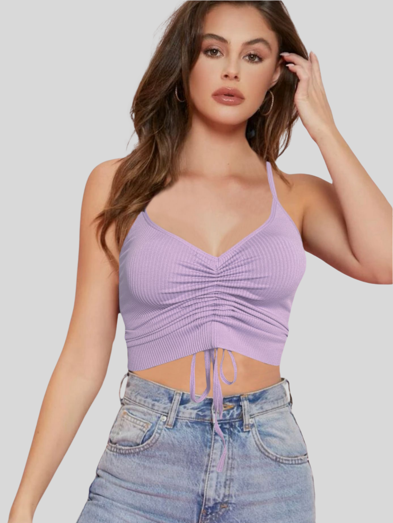 Foto 3 pulgar | Tops Mujer Deportivo O Casual Blusa Top-06 Lila Croptop Tirantes