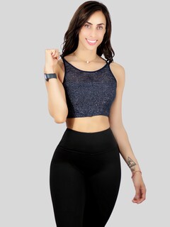 Foto 4 | Tops Mujer Deportivo O Casual Blusa Top-1021 Marino Croptop Tirantes