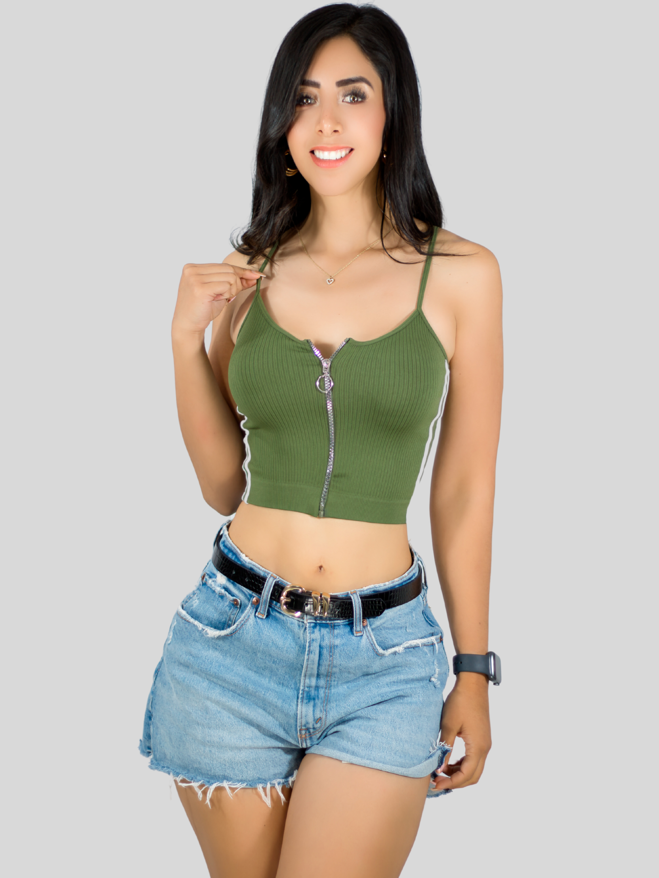 Foto 5 pulgar | Tops Mujer Deportivo O Casual Blusa Top-1022 Verde Croptop Tirantes