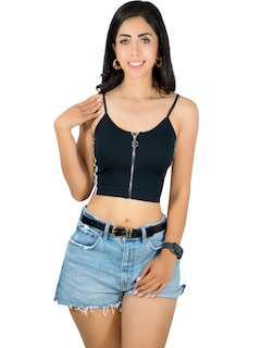 Foto 1 | Tops Mujer Deportivo O Casual Blusa Top-1022 Negro Croptop Tirantes