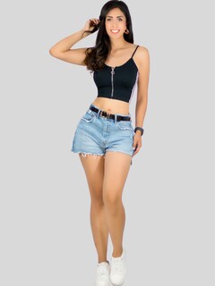 Foto 2 | Tops Mujer Deportivo O Casual Blusa Top-1022 Negro Croptop Tirantes