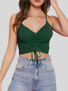 Foto 2 | Tops Mujer Deportivo O Casual Blusa Top-06 Verde Oscuro Croptop Tirantes