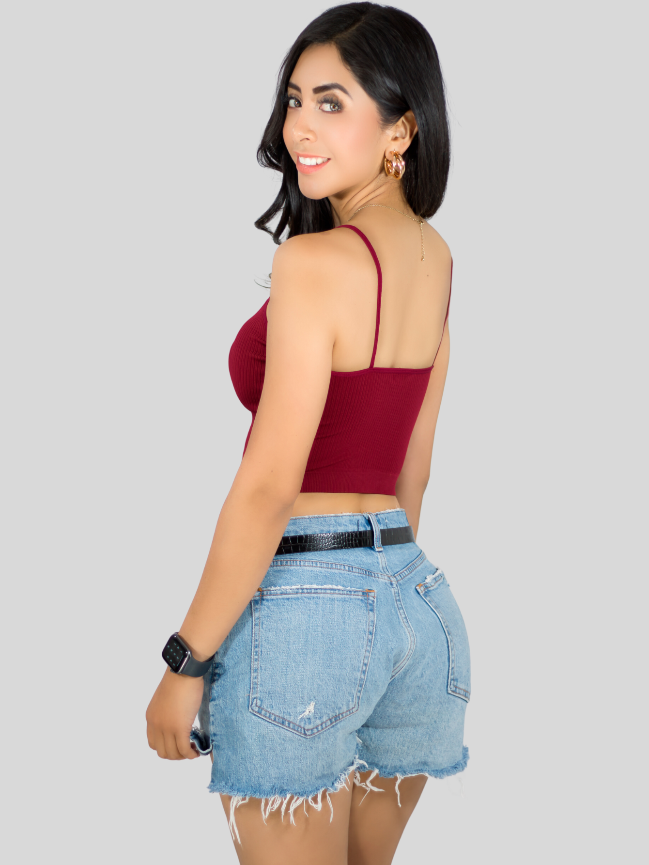 Foto 4 pulgar | Tops Mujer Deportivo O Casual Blusa Top-1022 Vino Croptop Tirantes