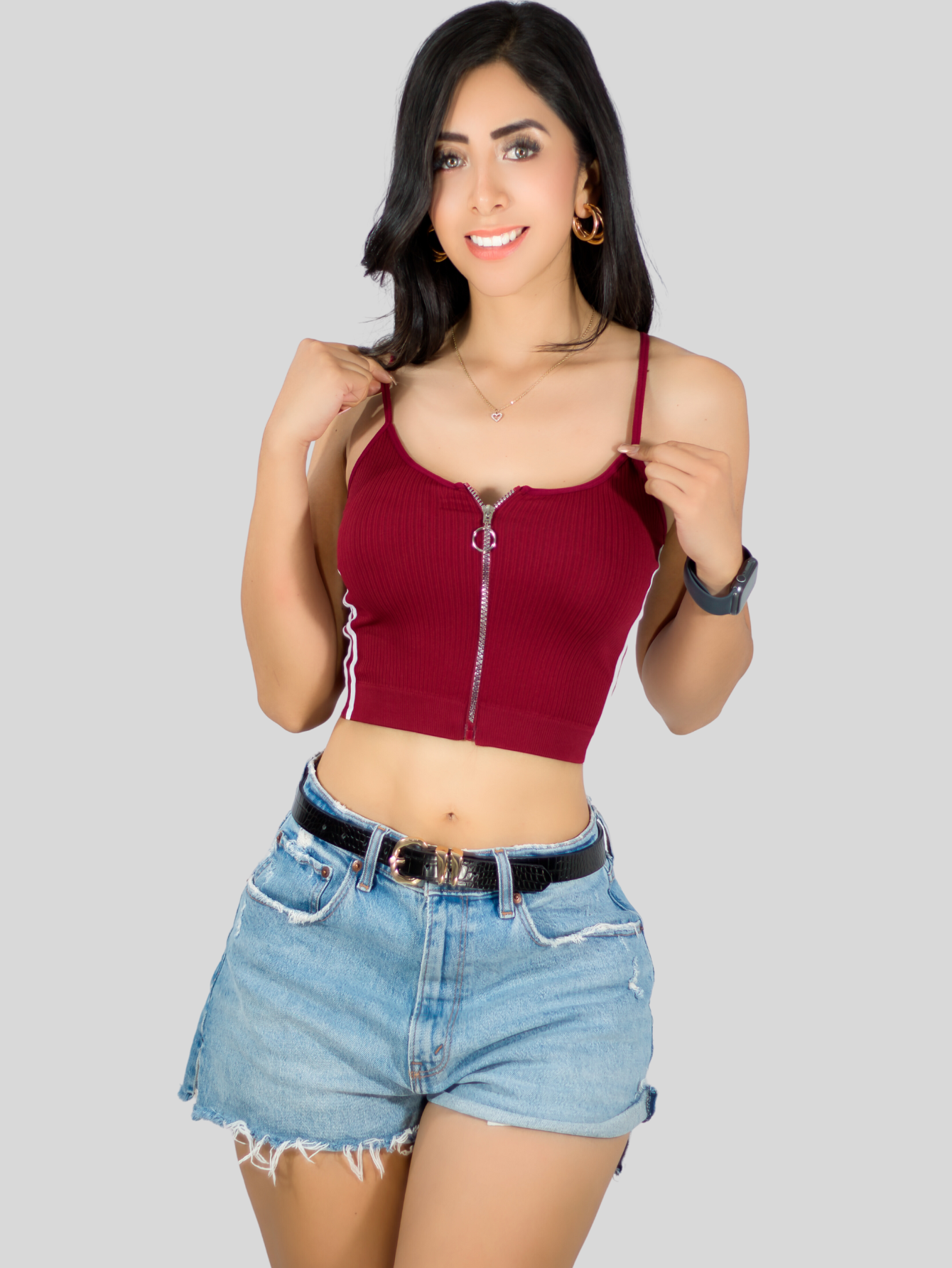Foto 5 pulgar | Tops Mujer Deportivo O Casual Blusa Top-1022 Vino Croptop Tirantes