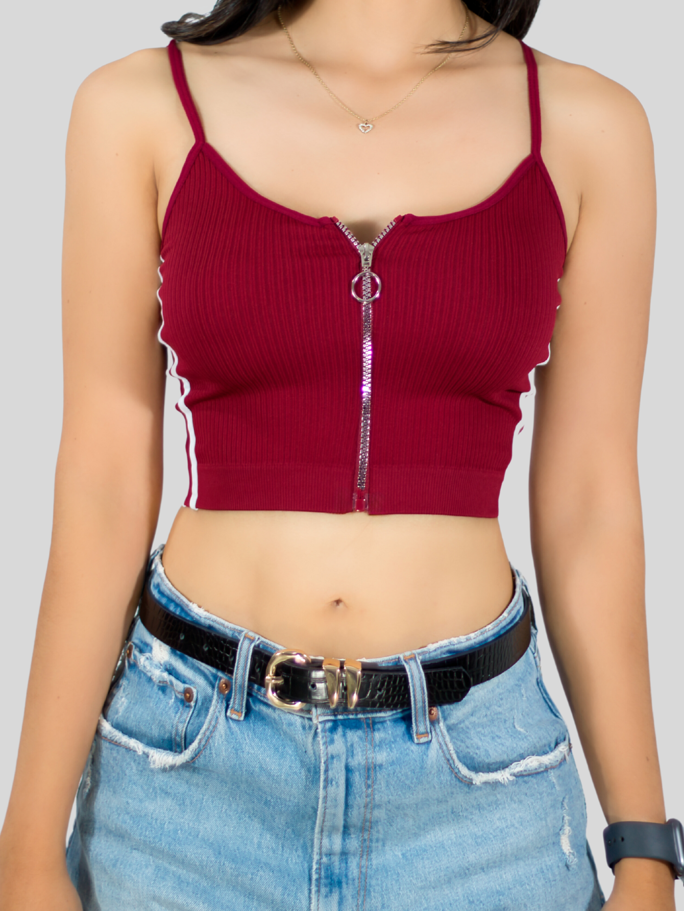 Foto 6 pulgar | Tops Mujer Deportivo O Casual Blusa Top-1022 Vino Croptop Tirantes