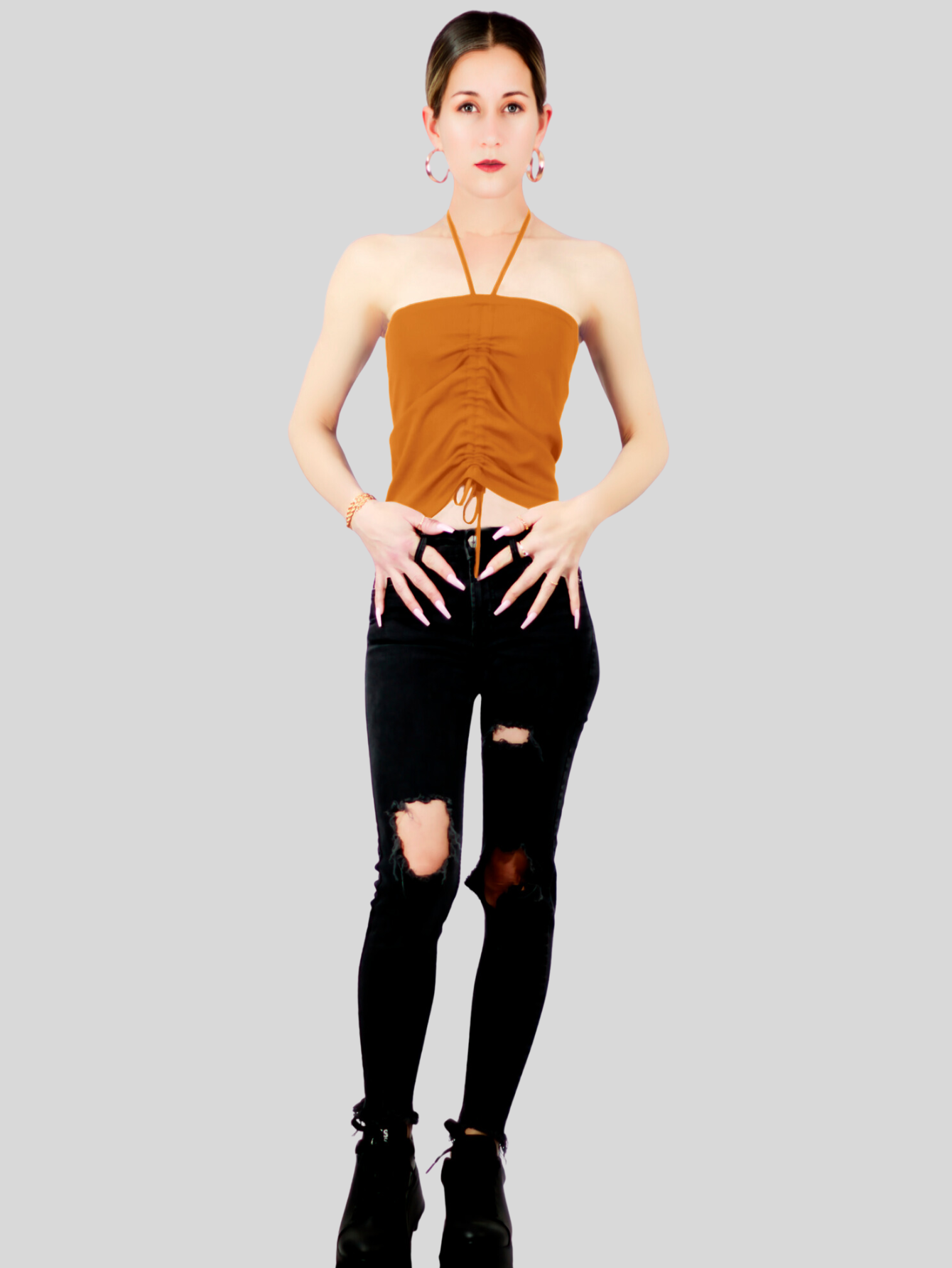 Foto 3 pulgar | Tops Mujer Deportivo O Casual Blusa Top-1016 Mostaza Croptop Tirantes