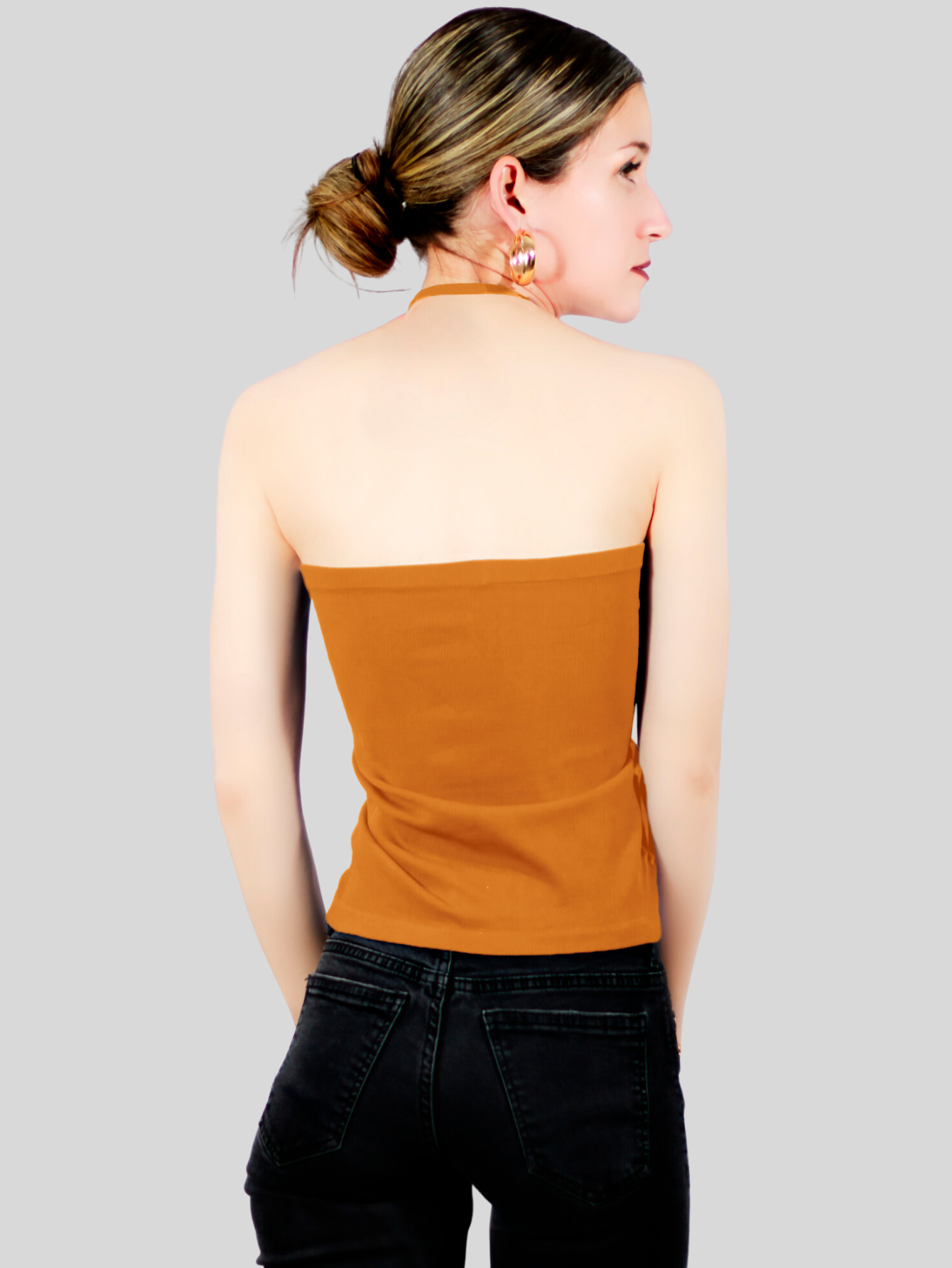 Foto 4 pulgar | Tops Mujer Deportivo O Casual Blusa Top-1016 Mostaza Croptop Tirantes
